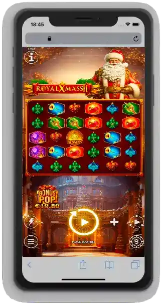 Gameplay of Royal Xmass 2 slot displayed on a mobile screen