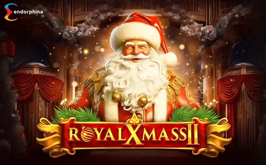 The main screen of the Royal Xmass 2 slot with Christmas decor and Santa Claus